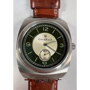 Cole Haan CR1002 Stainless Steel Watch Green Dial 50M Quartz Rare Used